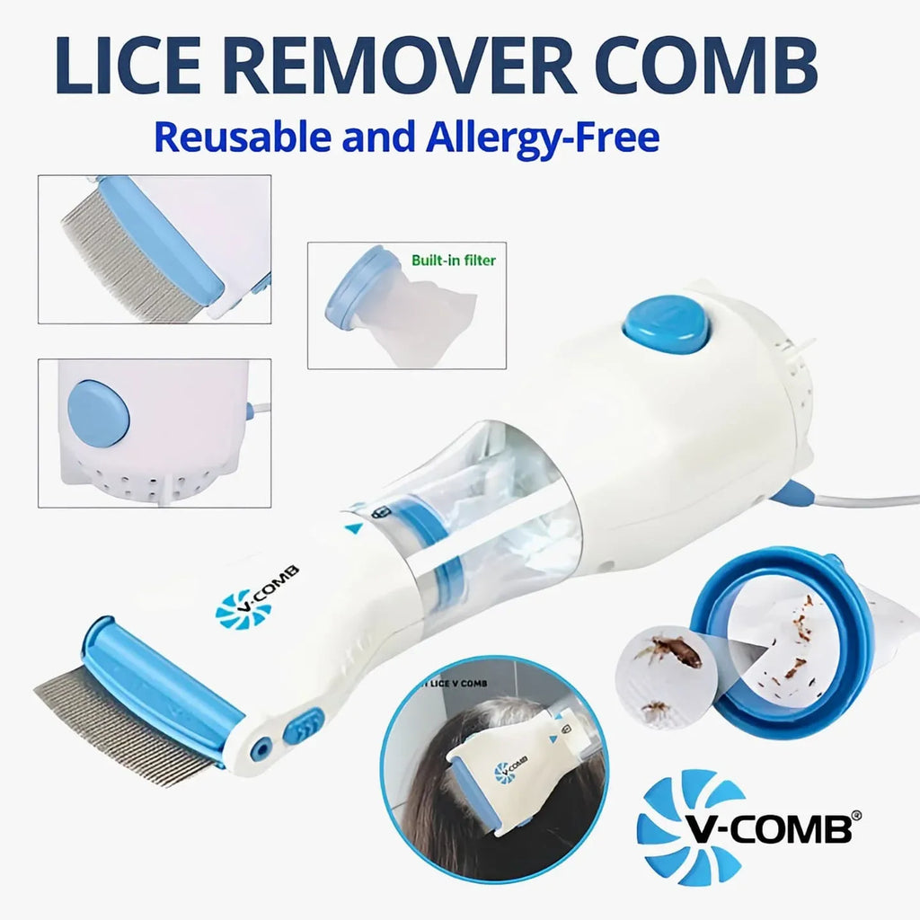 V-Comb Electronic Head Lice Removal Machine – Safe & Effective Anti-Lice Device with 4 Replaceable Filters