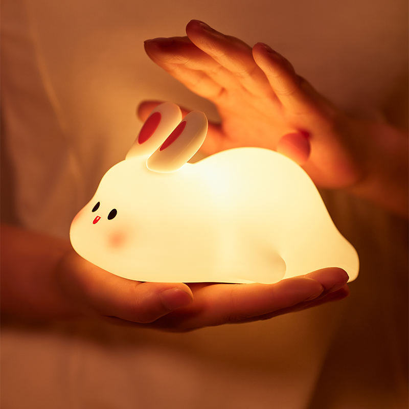 LED Rabbit Silicone Night Light USB Rechargeable Baby Bedroom Bunny Night Lamp Touch Sensor Light