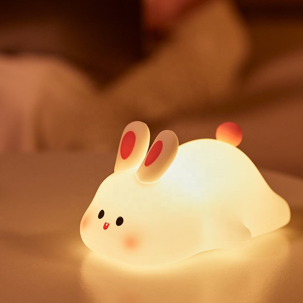 LED Rabbit Silicone Night Light USB Rechargeable Baby Bedroom Bunny Night Lamp Touch Sensor Light