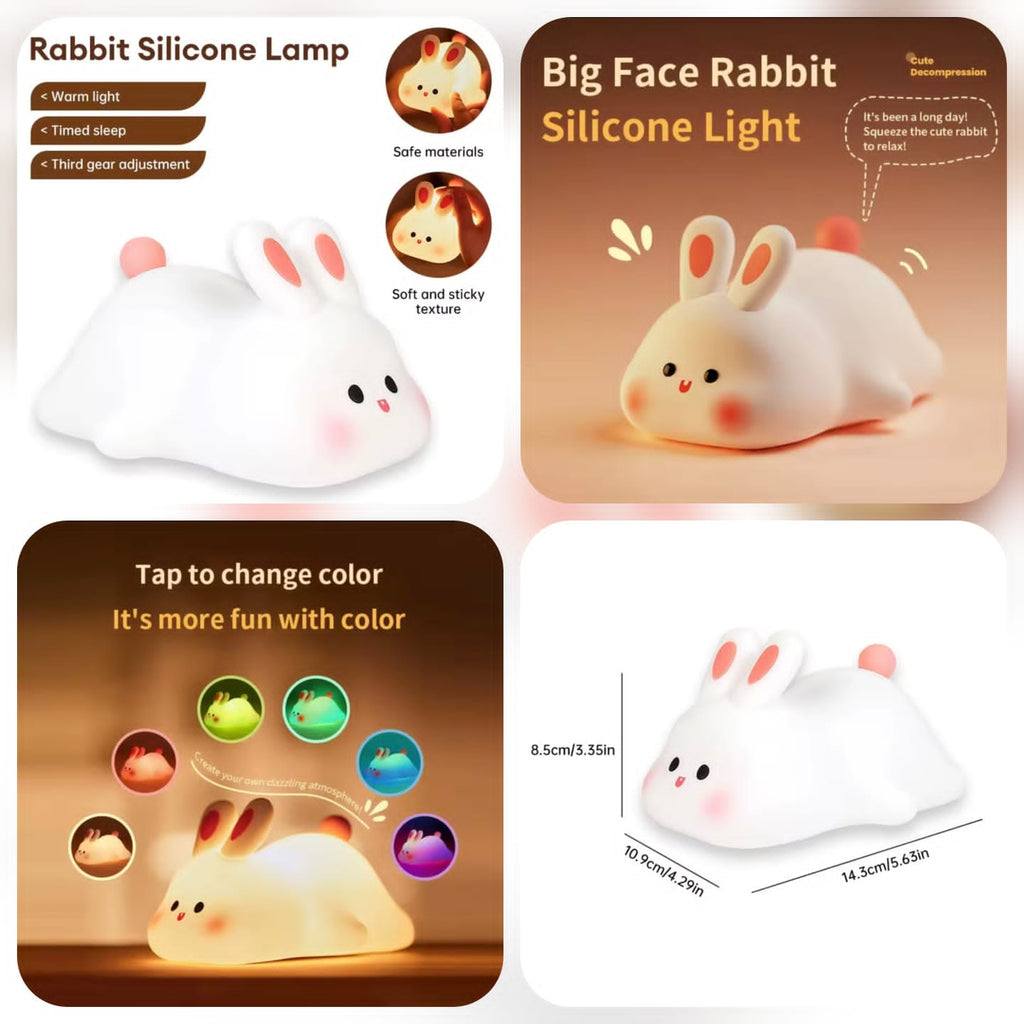 LED Rabbit Silicone Night Light USB Rechargeable Baby Bedroom Bunny Night Lamp Touch Sensor Light